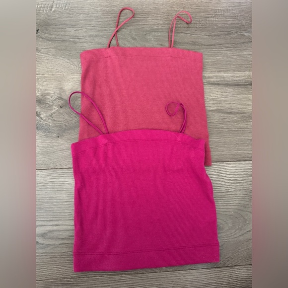 TWO American Eagle Pink Ribbed Bungee-Strap Crop Cami Bundle - Picture 1 of 9